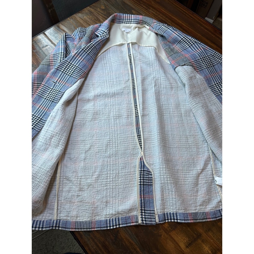 J. Jill Womens Blue Red Plaid Longline Cotton Blazer Jacket Size S BatleyMult - Picture 9 of 12